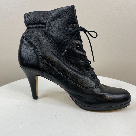 Vintage Womens Lace Up Leather Ankle Boots 9.5 Black Whimsigoth Fairy Grunge - Picture 14 of 16